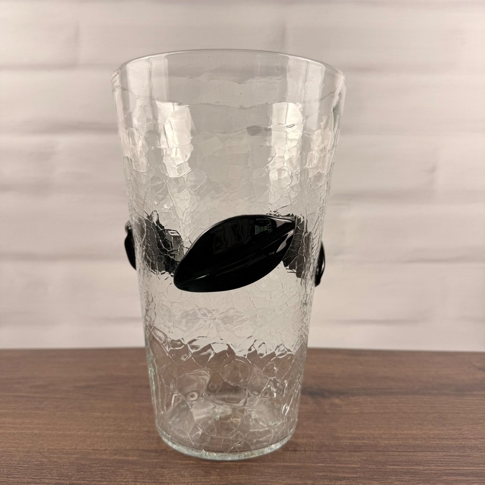 Blenko 366ML Pre-Designer Crackle Glass Vase Charcoal Applied Leaves
